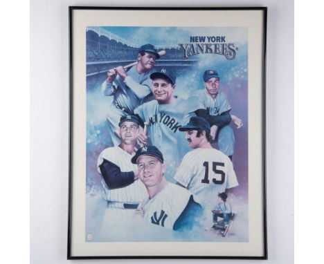 This is a lovely artist montage by Gayle Gibson of 6 legendary Yankees players including Babe Ruth, Lou Gehrig, Joe Dimaggio,