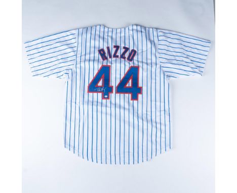 This is a Chicago Cubs jersey signed by Major League Baseball player Anthony Rizzo. Front length is approximately 25" and acr