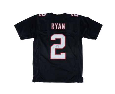 This black jersey with red and white numbers and letters is signed on the back #2 by Matty Ice Ryan. He spent his first 14 se