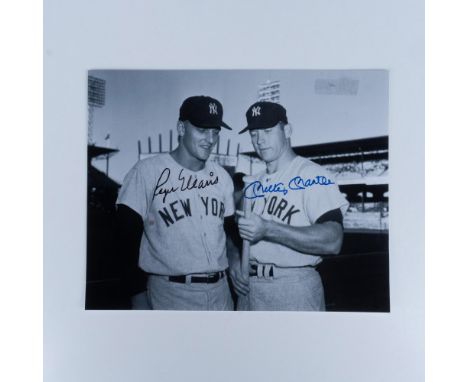 Black and white photo of New York Yankees baseball icons. Certificate of Authenticity included from PTC Sports Cards &amp; Me