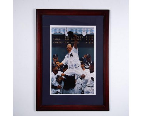 This beautiful full color lithograph depiction of David Wells riding on the shoulders of his fellow New York Yankee Players a