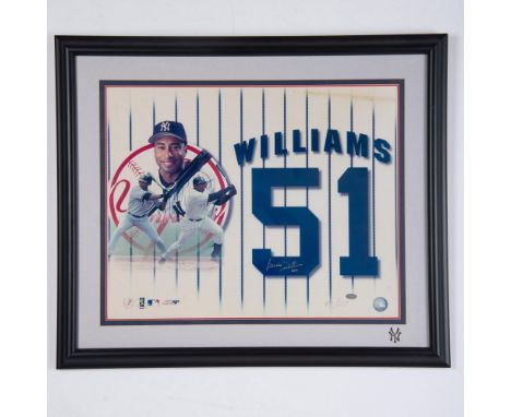 This captivating photo montage showcases the iconic New York Yankees outfielder, Bernie Williams, superimposed against a clas