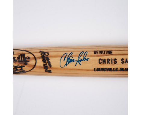This genuine Louisville Slugger M110 model bat is signed in blue by Chris Sabo. He is an American former third baseman in Maj