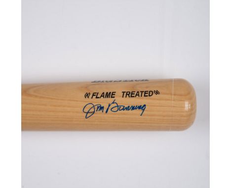This is a natural wood-colored Rawlings Big Stick Adirondack bat signed in blue by Hall of Famer Jim Bunning. James Paul Davi