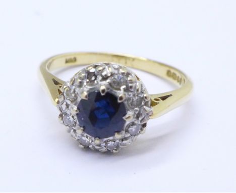 An 18ct gold, sapphire and diamond ring, 3.4g, K