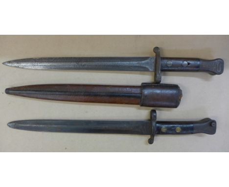 Two 1882 Mark I second type bayonets, one with scabbard