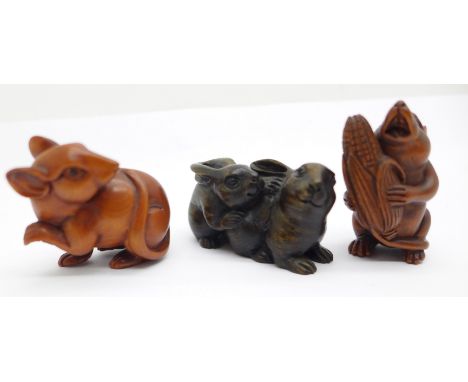 Three carved netsuke