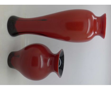 Two Caithness studio glass vases, tallest 25.5cm, very small chips to the rim of smallest