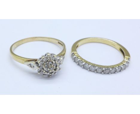 Two 9ct gold and diamond rings, 4.5g, P and R