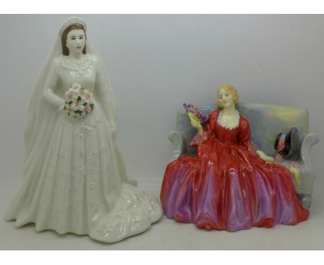 A Royal Worcester figure H.M. Queen Elizabeth II and a Royal Doulton figure, Sweet and Twenty, HN1298 (2)