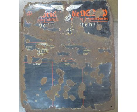 A Die Haustafel der NSDAP meeting enamel sign, 68cm x 80cm, a/f