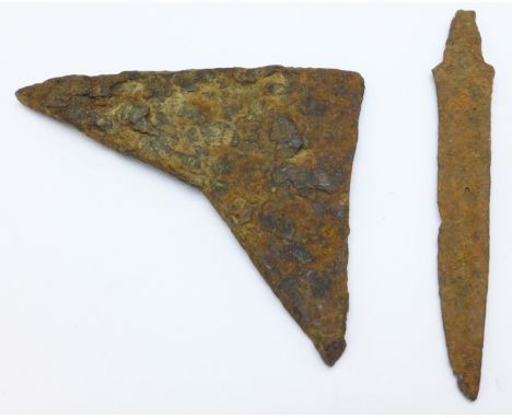 A Viking axe head and spear head, found in York