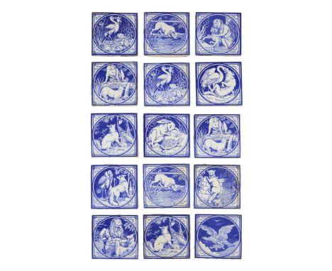  JOHN MOYR SMITH (1839-1912) FOR MINTON, HOLLINS & CO. GROUP OF FIFTEEN AESOP'S FABLES TILES, CIRCA 1878 printed earthenware,
