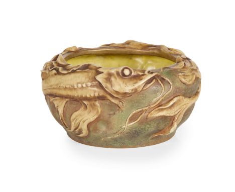  EDUARD STELLMACHER (1868-1932) AMPHORA 'FISH' BOWL, CIRCA 1905 painted, glazed and gilded earthenware, stamped AMPHORA/ AUST