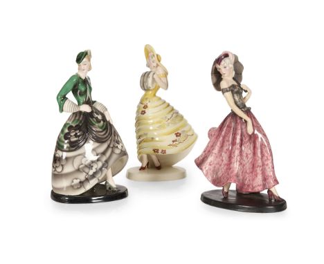  GOLDSCHEIDER THREE ART-DECO FIGURES, CIRCA 1930 glazed ceramic, stamped maker's marks, comprising; ‘PARISIENNE’, impressed m