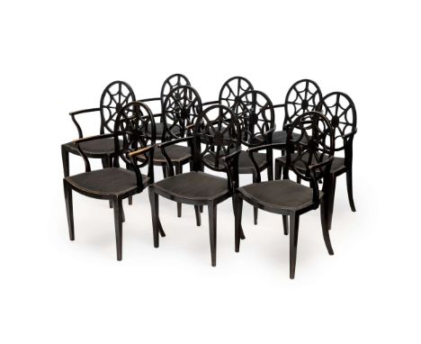  ATTRIBUTED TO SIR EDWIN LUTYENS (1869-1944) SET OF TEN ARMCHAIRS, CIRCA 1905 ebonised birch, with horsehair-upholstery, one 