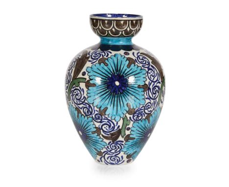  LEONARD KING FOR BURMANTOFTS POTTERY, LEEDS, ANGLO-PERSIAN FAIENCE BALUSTER VASE, CIRCA 1895 glazed earthenware, stamped mak