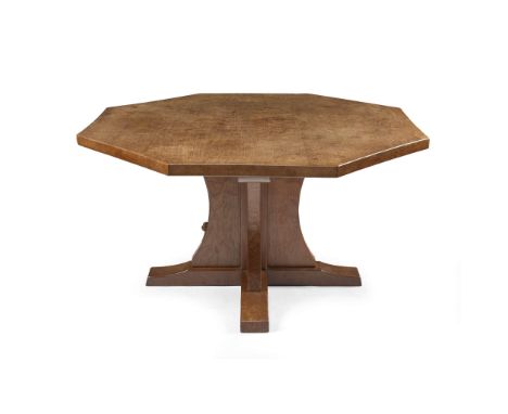  ROBERT ‘MOUSEMAN’ THOMPSON (1876-1955) OCTAGONAL DINING TABLE, 1950's oak, with carved mouse signature 135cm across, 74cm hi