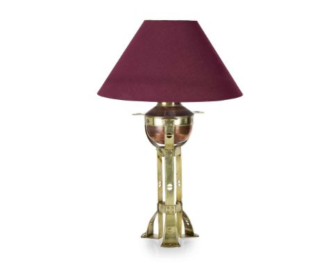  ATTRIBUTED TO JAN EISENLOEFFEL (1876-1957) OIL LAMP, CIRCA 1910 brass and copper, with modern shade, converted to electricit