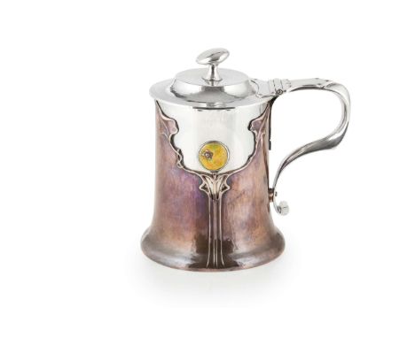  KATE HARRIS (1878-1949) FOR WILLIAM HUTTON & SONS LTD. ART NOUVEAU TANKARD, 1901 silver, copper and enamel, stamped maker's 