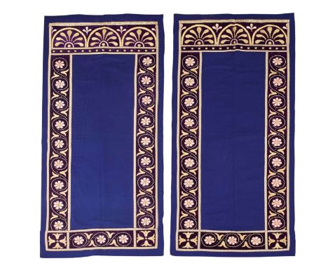  ENGLISH PAIR OF AESTHETIC MOVEMENT APPLIQUÉ  PANELS, CIRCA 1890 wool, with applied silk and velvet appliqué borders, 193cm x