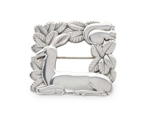  ARNO MALINOWSKI (1899 – 1976) FOR GEORG JENSEN 'DOE AND SQUIRREL' BROOCH, CIRCA 1960 silver, stamped GEORGE JENSEN/ STERLING