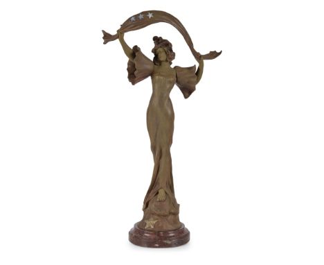  ALPHONSE NELSON (1854-1919) 'STELLA', AN ART NOUVEAU FIGURAL LAMP, CIRCA 1900 patinated white metal, with illuminating opale