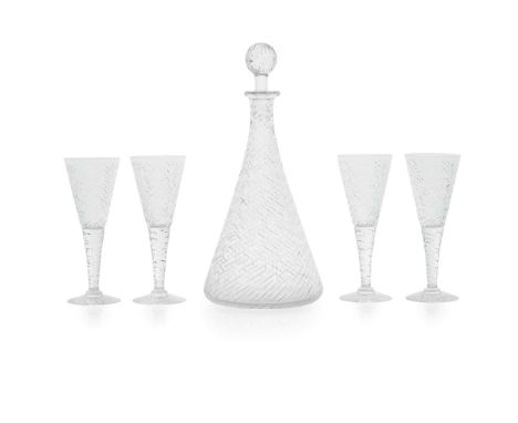  PAUL NASH (1889-1946) FOR STUART & SONS, STOURBRIDGE 'RAIN' DECANTER SET, DESIGNED 1934 wheel-cut glass, etched DESIGNED BY 