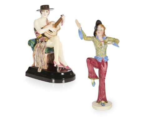  JOSEF LORENZL (1892-1950) FOR GOLDSCHEIDER, VIENNA SPANISH GUITARIST, CIRCA 1925 painted and glazed ceramic, stamped maker's