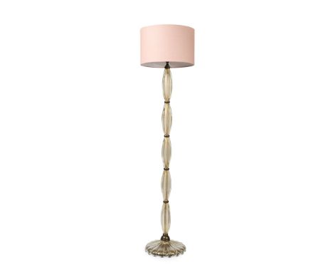  BAROVIER & TOSO FLOOR LAMP, CIRCA 1945 gilt flecked glass, brass, with later pink shade&nbsp; 160cm high to base of fitting 