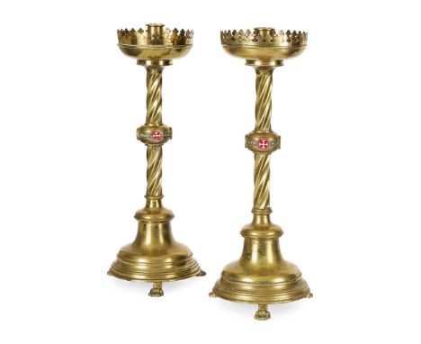  ATTRIBUTED TO GEORGE C. GOLDIE (1828-1887), PROBABLY FOR COX & SON, LONDON PAIR OF GOTHIC REVIVAL CANDLESTICKS, CIRCA 1864 b