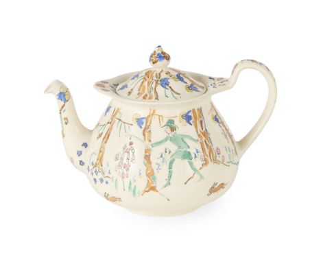  JESSIE MARION KING (1875-1949) TEAPOT AND COVER, CIRCA 1940 glazed earthenware, signed JMK with Greengate and rabbit marks t