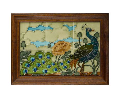  ATTRIBUTED TO PILKINGTON'S TILE & POTTERY CO. SIX-TILE PANEL, CIRCA 1900 tube-lined and glazed earthenware, framed each tile