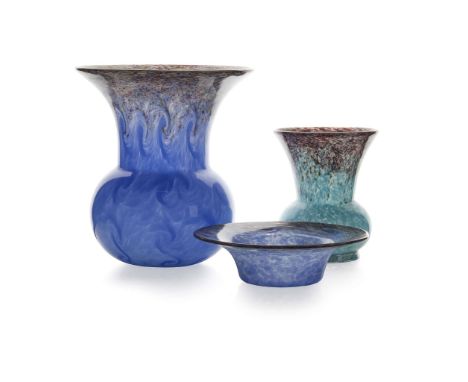  JOHN MONCRIEFF LTD., PERTH GROUP OF THREE 'MONART' VESSELS, CIRCA 1930 glass, comprising; a VASE, with aventurine inclusions