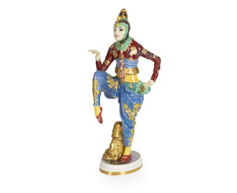  CONSTANTIN HOLZER-DEFANTI (1881-1951) FOR ROSENTHAL 'KOREAN DANCER', DESIGNED 1919 painted, glazed and gilded porcelain, sig