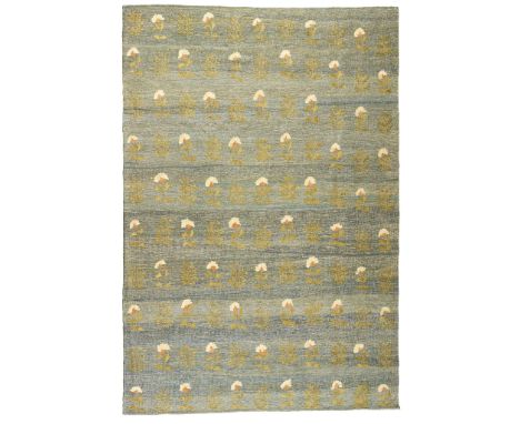  ENGLISH ARTS AND CRAFTS STYLE CARPET, 20TH CENTURY wool and cotton flatweave, embroidered 291cm x 226cm   