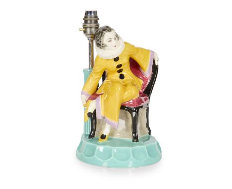  JOSEF LORENZL (1892-1950) FOR KERAMOS ART DECO PIERRETTE TABLE LAMP, CIRCA 1925 glazed earthenware with chromium plated fitt
