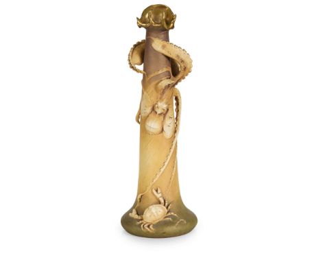  EDUARD STELLMACHER (1868-1932) AMPHORA OCTOPUS AND CRAB VASE, 1900 glazed earthenware with gilt, 1900 Paris Expo RSTK mark, 