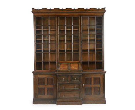  PHILIP WEBB (1831-1915) FOR MORRIS & CO. ARTS & CRAFTS SECRETAIRE BOOKCASE CABINET, CIRCA 1890 green stained oak,&nbsp;with 