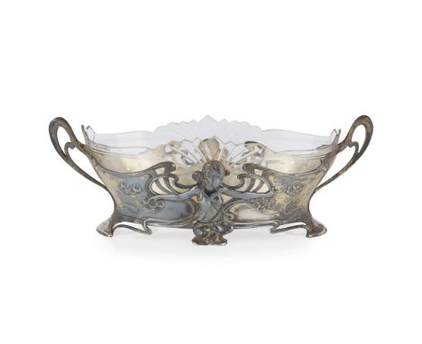  WMF (WURTTEMBERGISCHE METALLWARENFABRIK) JUGENDSTIL COMPORT, CIRCA 1900 silver plated white metal, with cut glass liner, cas