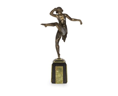  JACQUES LIMOUSIN ART DECO FIGURE OF A DANCER, CIRCA 1925 patinated bronze, raised on an onyx and black slate plinth, signed 