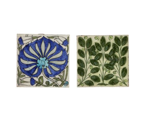  WILLIAM DE MORGAN (1839-1917) TWO ARTS & CRAFTS 6-INCH TILES, 1880s/1890s glazed earthenware, comprising; a ‘PERSIAN FLOWER’
