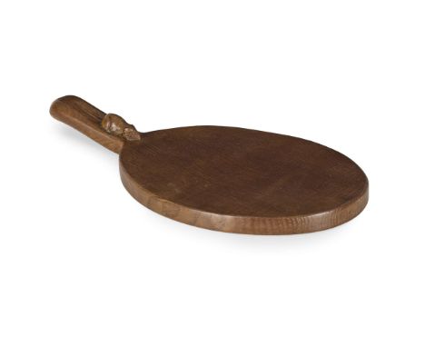  ROBERT 'MOUSEMAN' THOMPSON (1876-1955) CHEESEBOARD, 1960'S/1970'S oak, with carved mouse signature&nbsp; 36cm long, 18cm wid