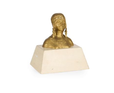  THEOPHILE FRANCOIS SOMME (1871-1952) BUST OF AN ART NOUVEAU MAIDEN, CIRCA 1900 gilt bronze, set with paste ‘jewel’, raised o