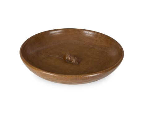 ROBERT 'MOUSEMAN' THOMPSON (1876-1955) SHALLOW BOWL, 1980'S oak, with carved mouse signature&nbsp; 28.5cm diameter   
