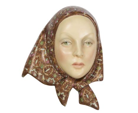  HELEN KÖNIG SCAVINI (1886-1974) FOR LENCI, ITALY ART DECO WALL MASK, 1938 ceramic, painted and impressed marks PE/ LENCI/ MA