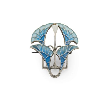  HEINRICH LEVINGER JUGENDSTIL BROOCH, CIRCA 1900 silver and plique-à-jour enamel, blister pearl, stamped HL/ 900/ DEPOSE 4.4c