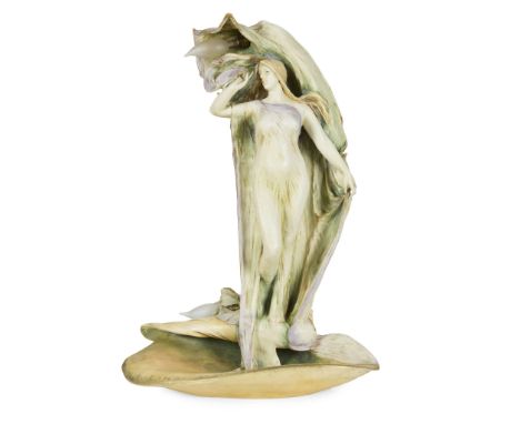  AMPHORA JUGENDSTIL FIGURAL LAMP, CIRCA 1900 painted, gilded and glazed porcelain, printed RSK mark, impressed AMPHORA/ 6057 