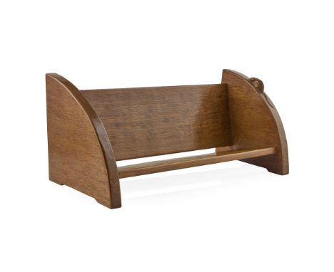  ROBERT 'MOUSEMAN' THOMPSON (1876-1955) BOOK TROUGH, 1950's/1960's oak, with carved mouse signature 45cm wide, 20cm high, 20c