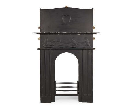  C.F.A. VOYSEY (1857-1941) FOR GEORGE WRIGHT & CO, ROTHERHAM, SHEFFIELD FIREPLACE, CIRCA 1900 cast iron and painted wood, com